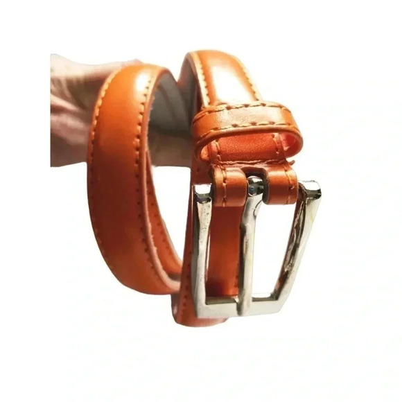 Women's Skinny Bright Orange Dress Belt Silver Tone Rectangle Buckle Small - Picture 7 of 14